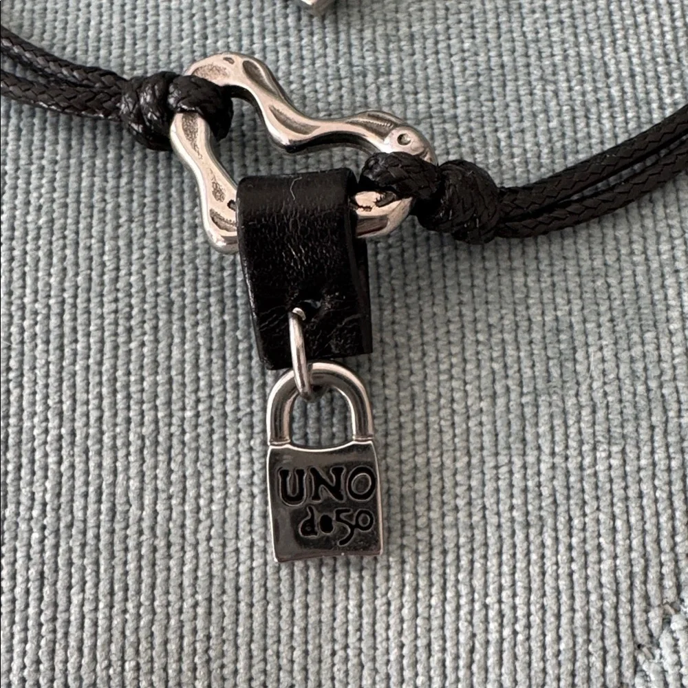 UNO de 50 Padlock Cord Necklace & Bracelet Set + Stud Earrings | Silver Tone - Picture 2 of 6